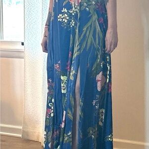 Lulu's Blue Floral Maxi Skirt with Bright Floral Accents